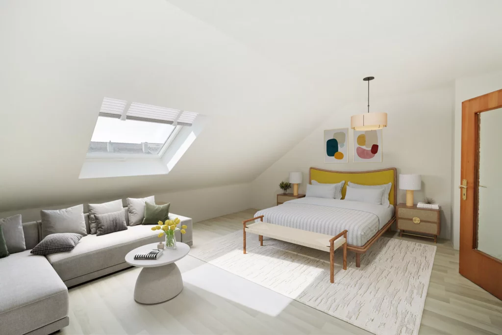 Modernes Schlafzimmer in Dachgeschosswohnung in Geretsried