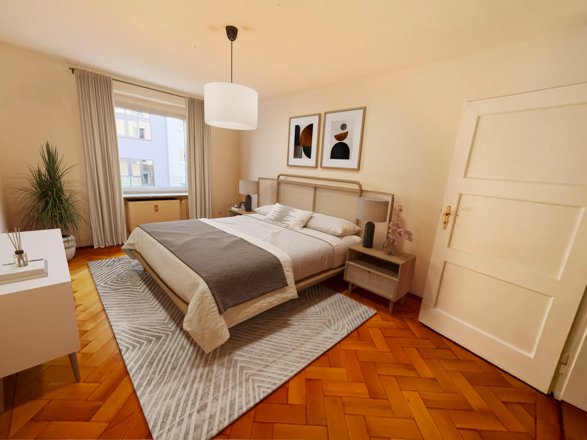 Schönes Schlafzimmer mit Holzboden in Neuried