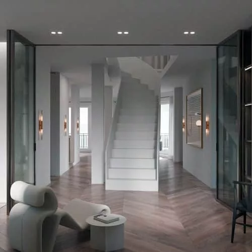 Home Staging einer modernen weißen treppe