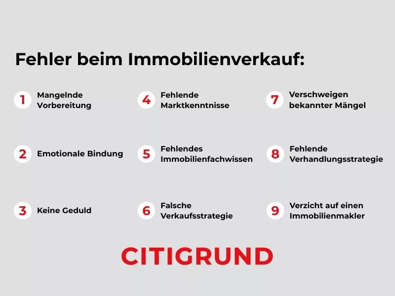 Häufige Fehler beim Immobilienverkauf aufgelistet.