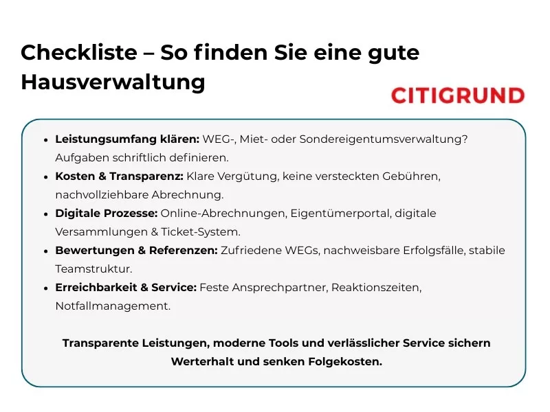 Checkliste zur Auswahl einer Hausverwaltung