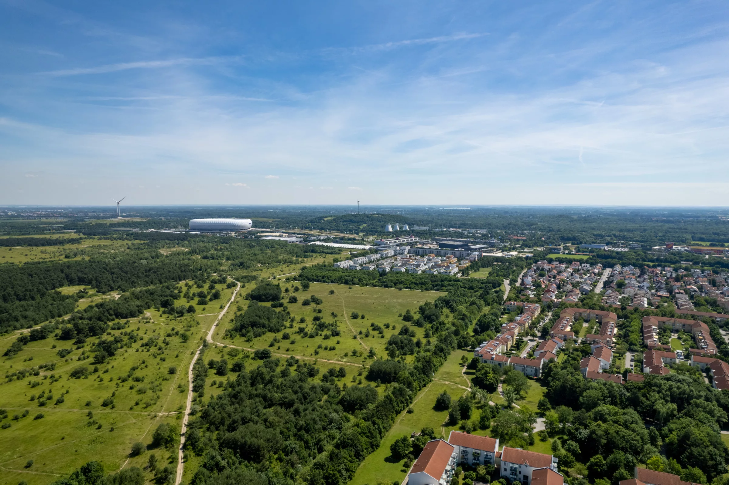 Landschaft von Freimann mit Stadion und Wohngebiet