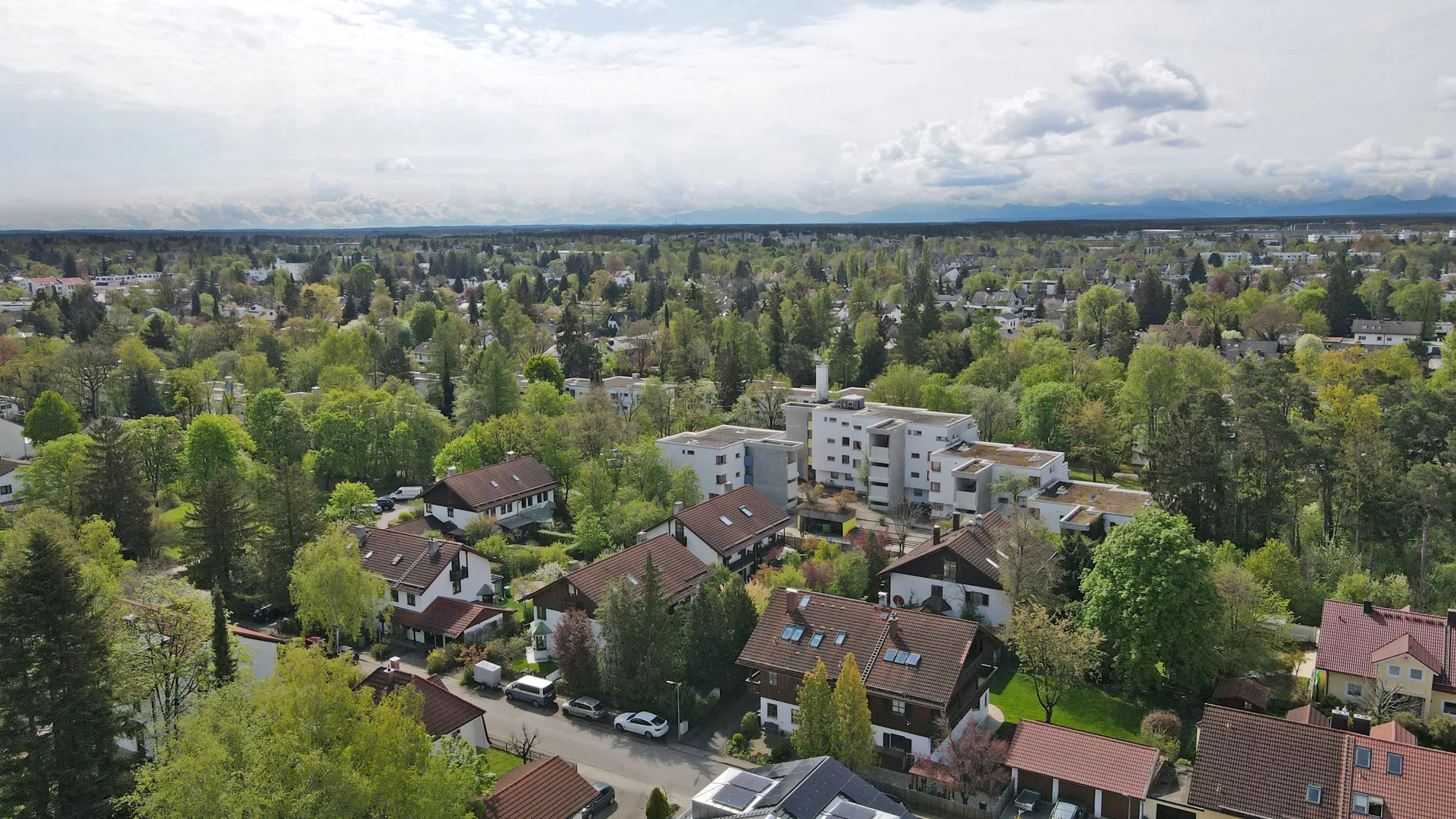 Übersicht einer grünen Wohngegend mit Häusern