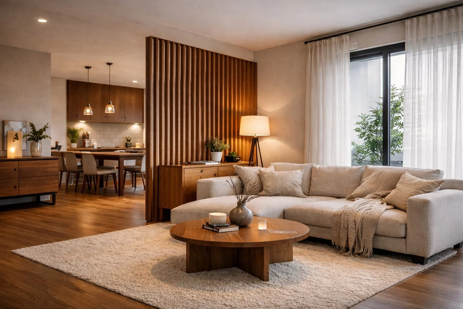 Modernes Wohnzimmer mit natürlichem Licht und Möbeln