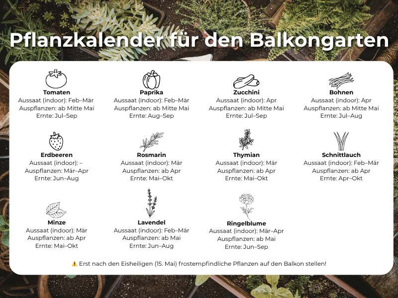Pflanzkalender für den Balkongarten mit Aussaatzeiten