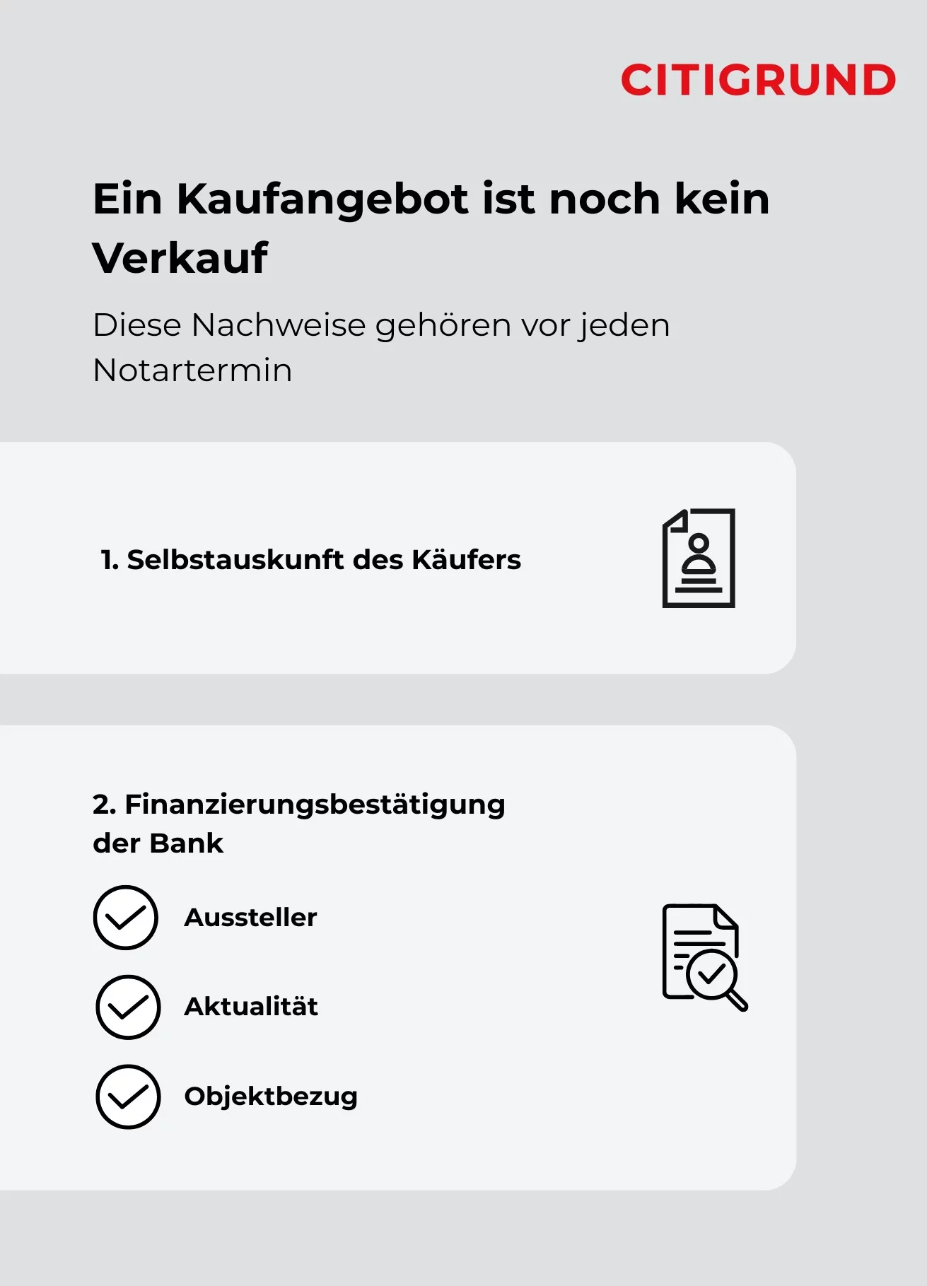 Infografik zu Kaufangebot und Notartermin Nachweisen