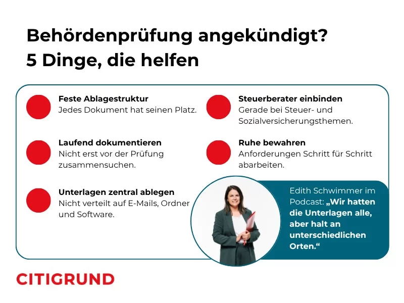 Infografik mit fünf Tipps zur Behördenprüfung