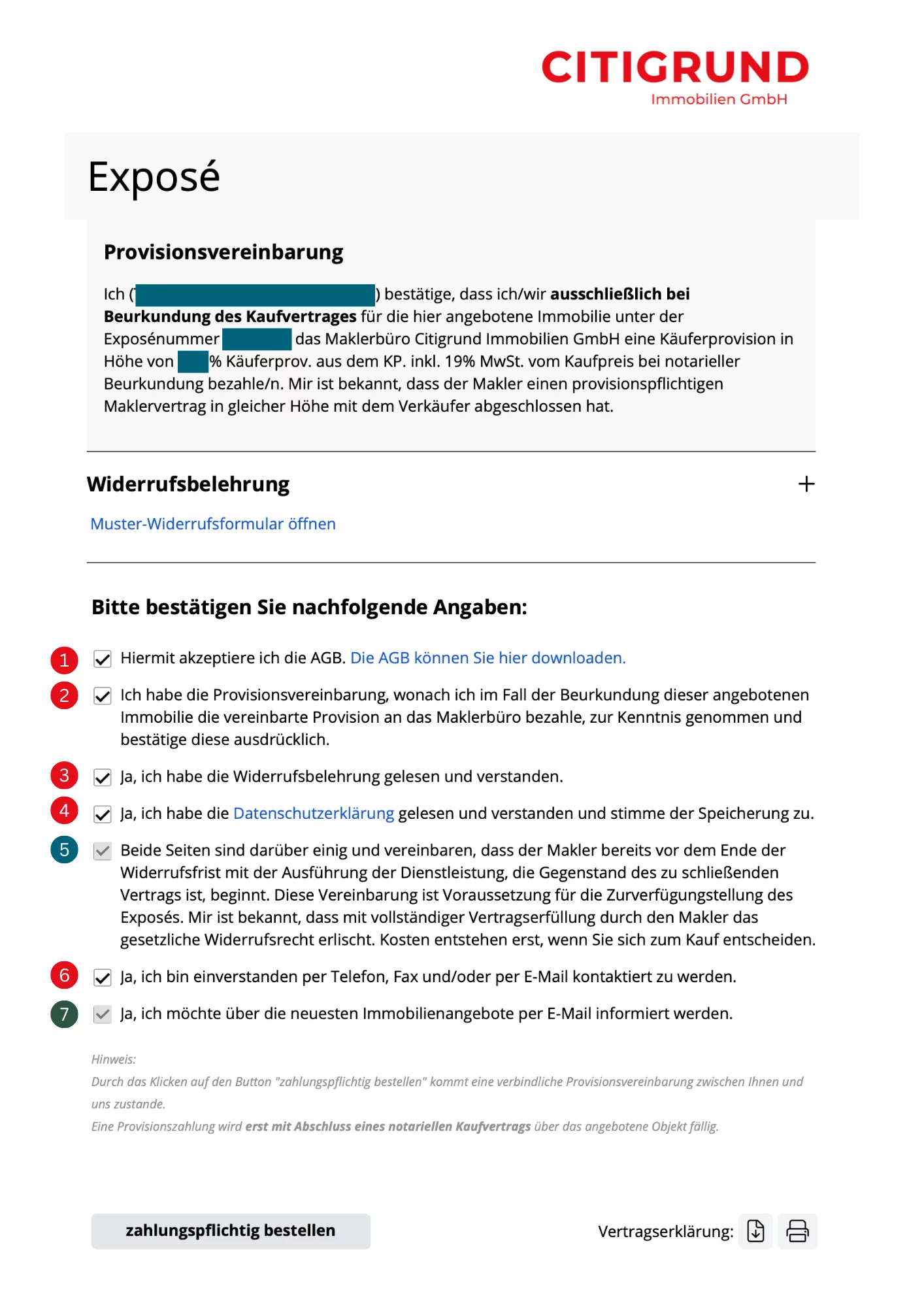 Digitale Provisionsvereinbarung von Citigrund Immobilien GmbH